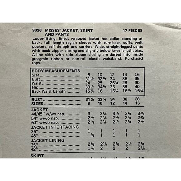 Vogue sewing pattern 9026 suit jacket skirt pants - Picture 4 of 6